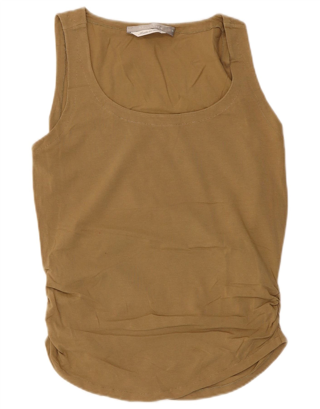 Max Mara Dame Ærmeløs Vest Top UK 12 Medium Beige Bomuld