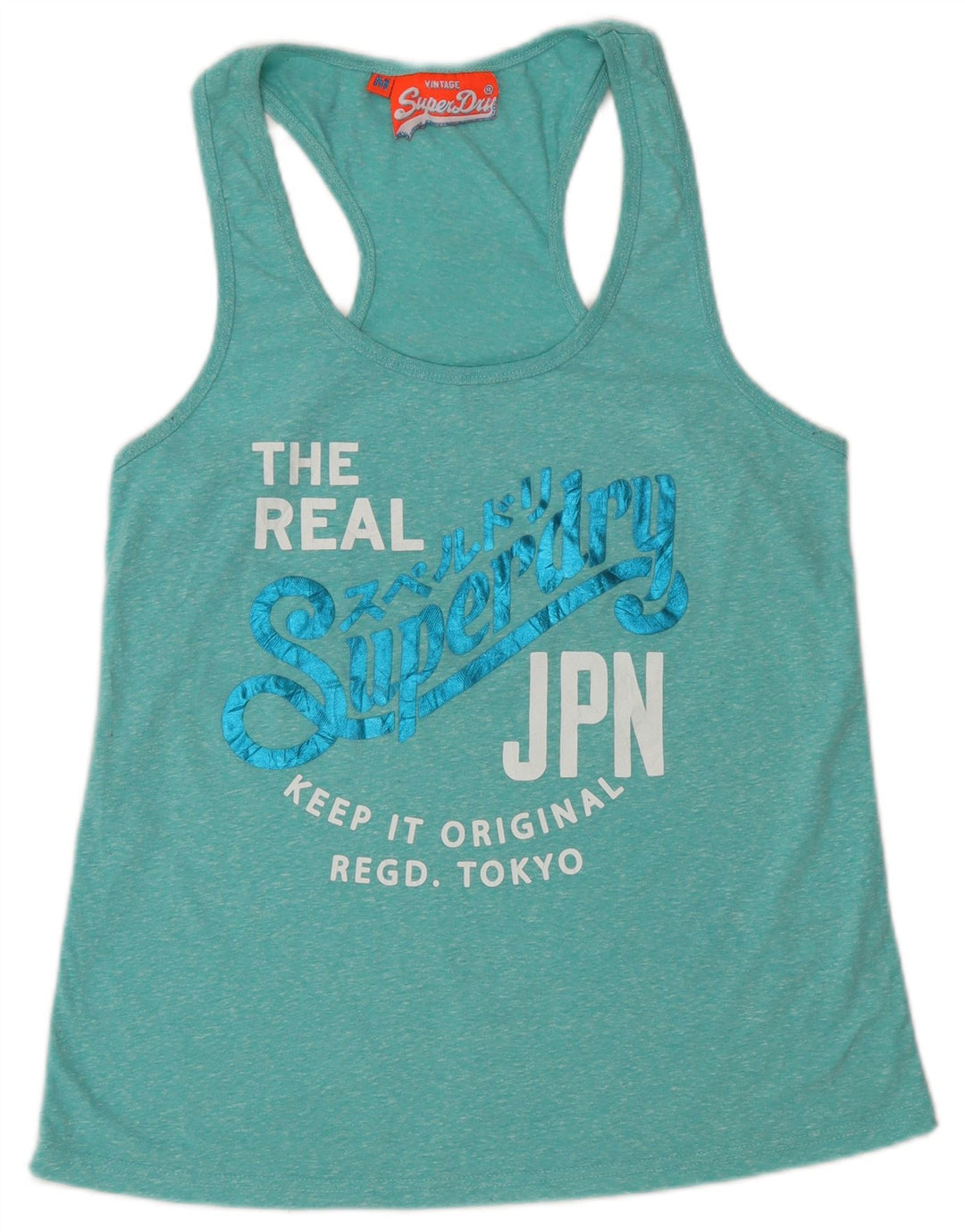 Superdry Grafisk Vest-top til kvinder, UK 14 Medium Turkis Flecked Polyester