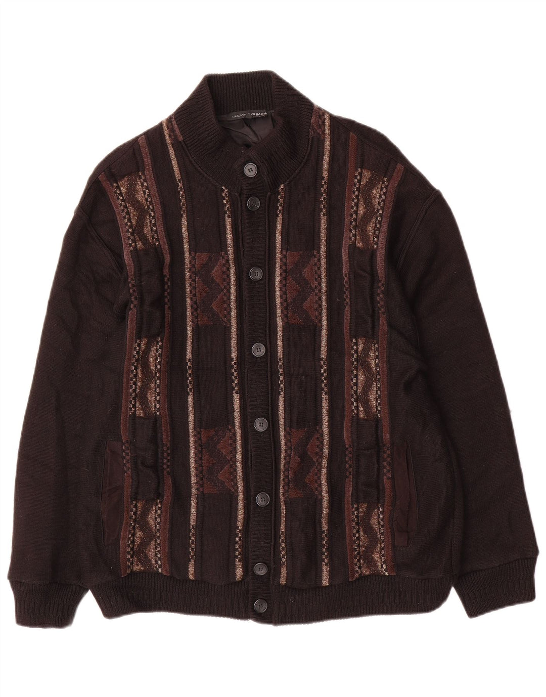 LUCIANO CHIARI Herre cardigan sweater IT 52 Stor sort geometrisk uld