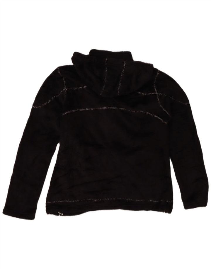 VINTAGE Womens Hooded Fleece Jacket UK 20 2XL Black Polyester