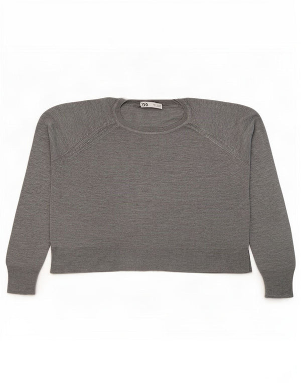 Zara Womens Oversized Crew Neck Jumper Sweater UK 14 Medium Grey Viscose