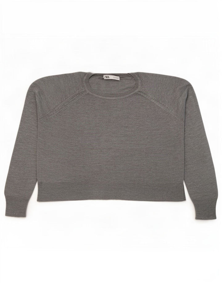 Zara Dame Oversized Crew Neck Jumper Sweater UK 14 Medium Grey Viscose