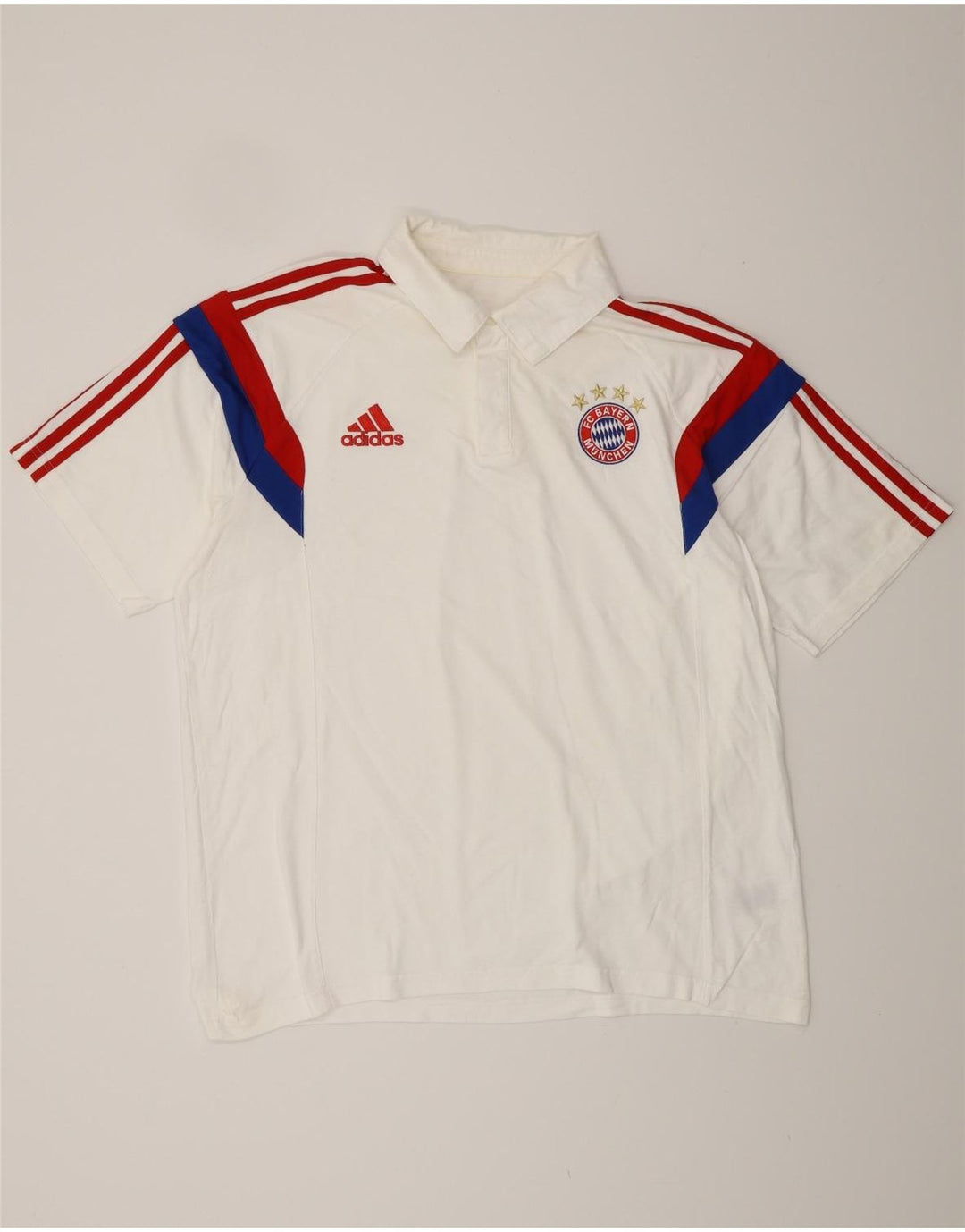 ADIDAS Herre FC Bayern Munchen Polo Shirt XL Hvid Colourblock Bomuld