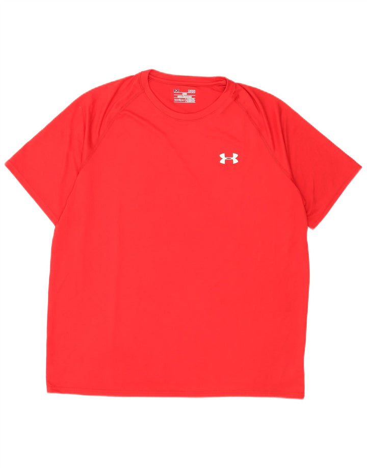 Under Armour Herre Heat Gear T-Shirt Top Stor Rød Polyester