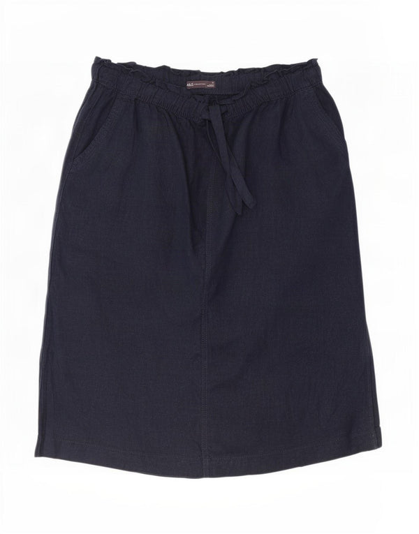 Marks & Spencer Midi-nederdel til kvinder UK 18 XL W38 Marineblå hør