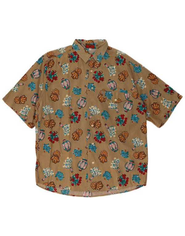 DK.PEDRINI Herre kortærmet skjorte str. 41 Large Brown Floral