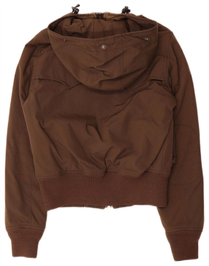 Woolrich Dame Hooded Bomber Jacket UK 10 Small Brown