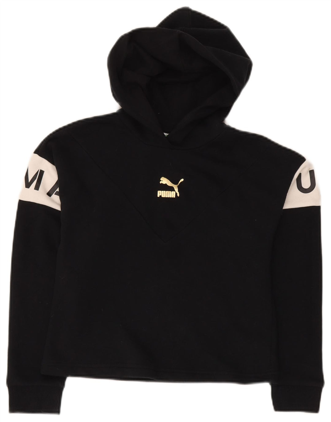 PUMA Piger Crop Grafisk Hoodie Jumper 11-12 år Sort Colourblock Bomuld