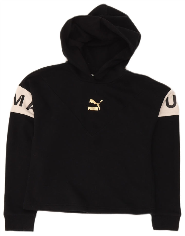 PUMA Piger Crop Grafisk Hoodie Jumper 11-12 år Sort Colourblock Bomuld