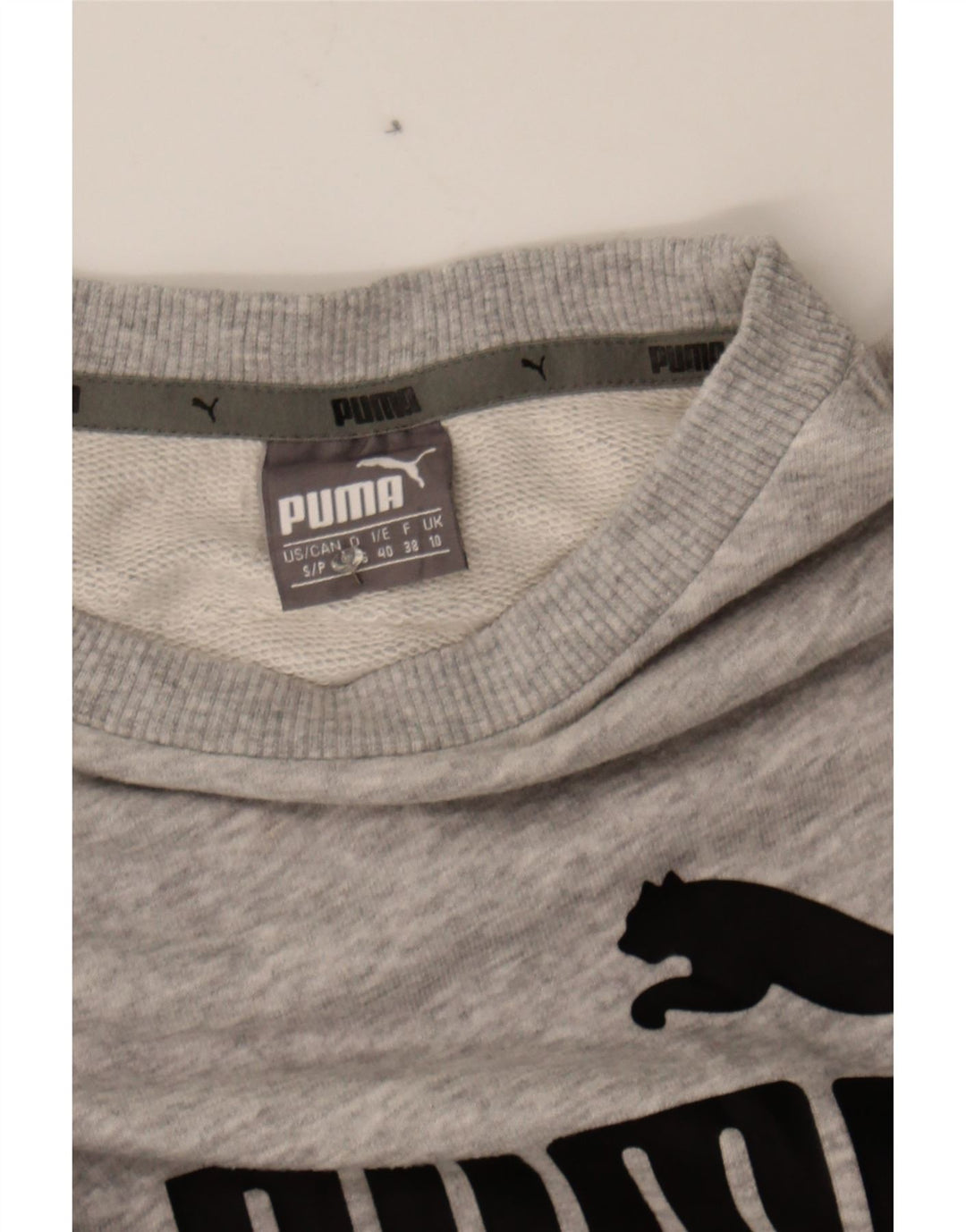 PUMA Womens Oversized Graphic Sweatshirt Jumper UK 10 Small Grey Cotton Vintage Puma and Second-Hand Puma from Messina Hembry 