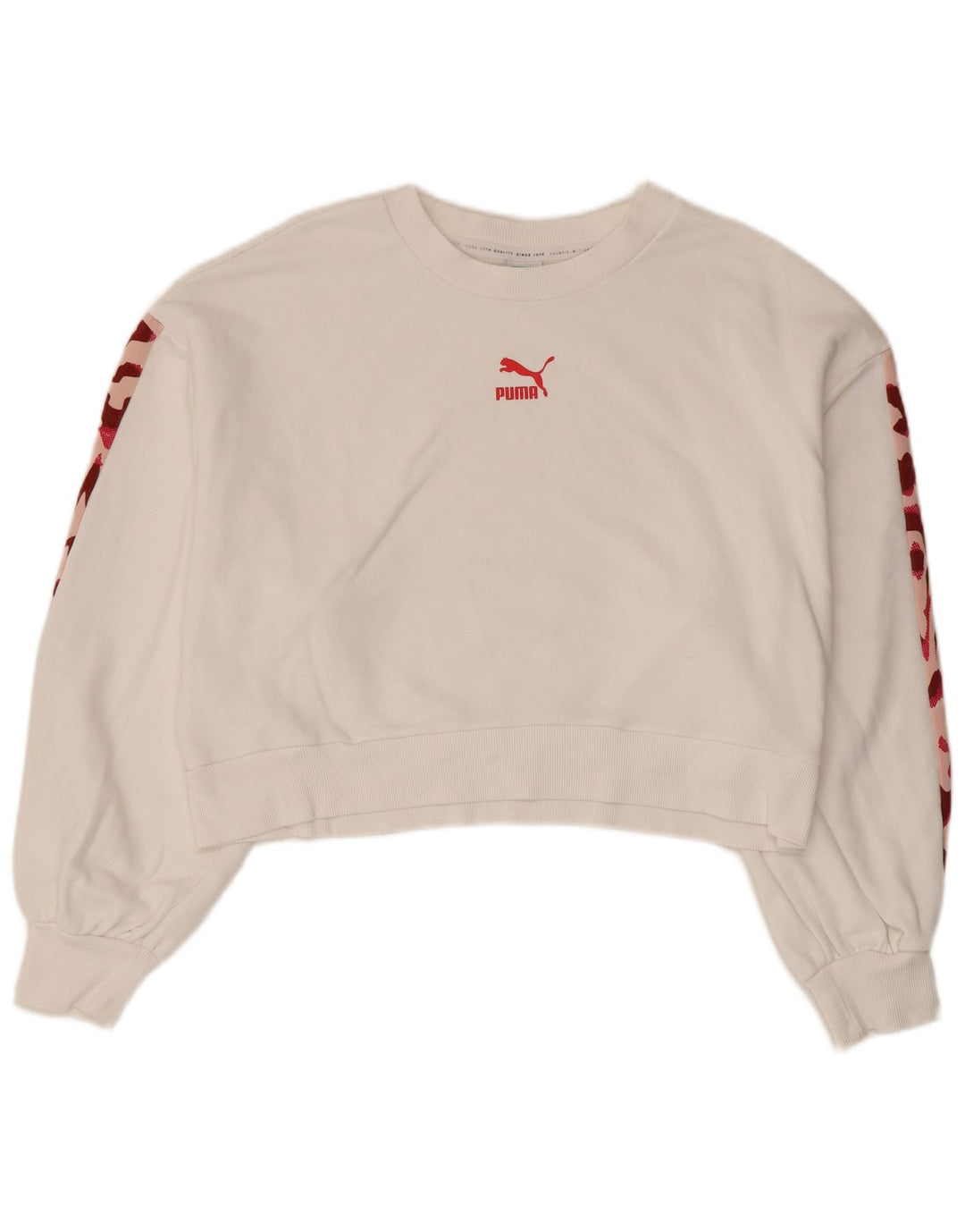 PUMA Womens Crop Sweatshirt Jumper UK 16 Stor hvid Camouflage Bomuld