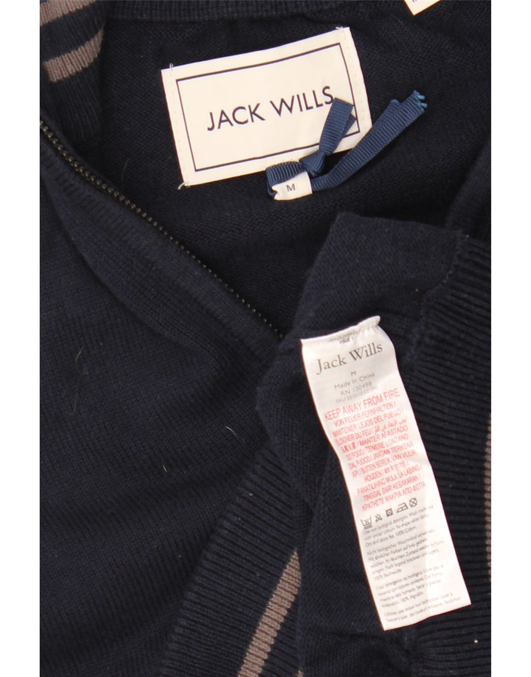 JACK WILLS Herre Zip Neck Jumper Sweater Medium Navy Blue Bomuld