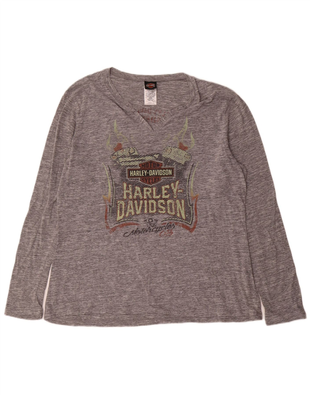 Harley Davidson Herre Grafisk Top Langærmet 2XL Grå Flecked Bomuld