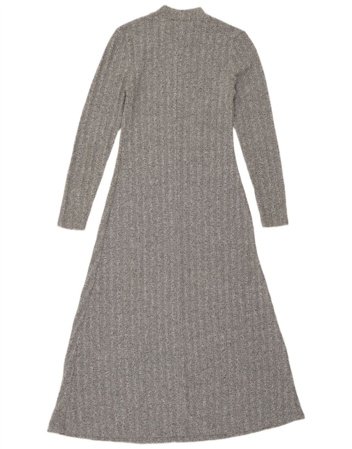 Zara Dame Maxi Longline Jumper Dress UK 12 Medium Grey Flecked Polyester