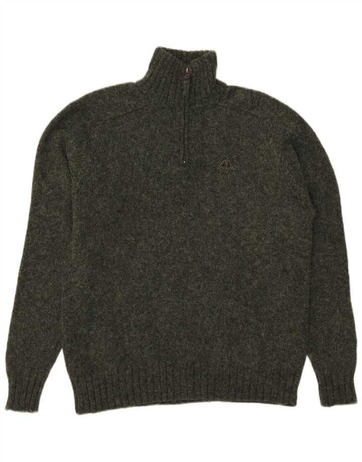 Kappa trøje med lynlås til kvinder UK 14 Medium Khaki Flecked Wool