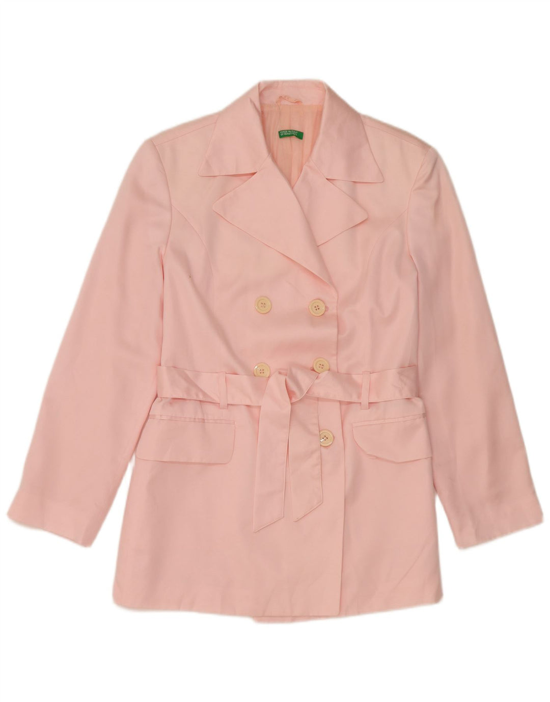 Benetton Dame Dobbeltradet Blazer Jacket UK 14 Medium Pink Polyester