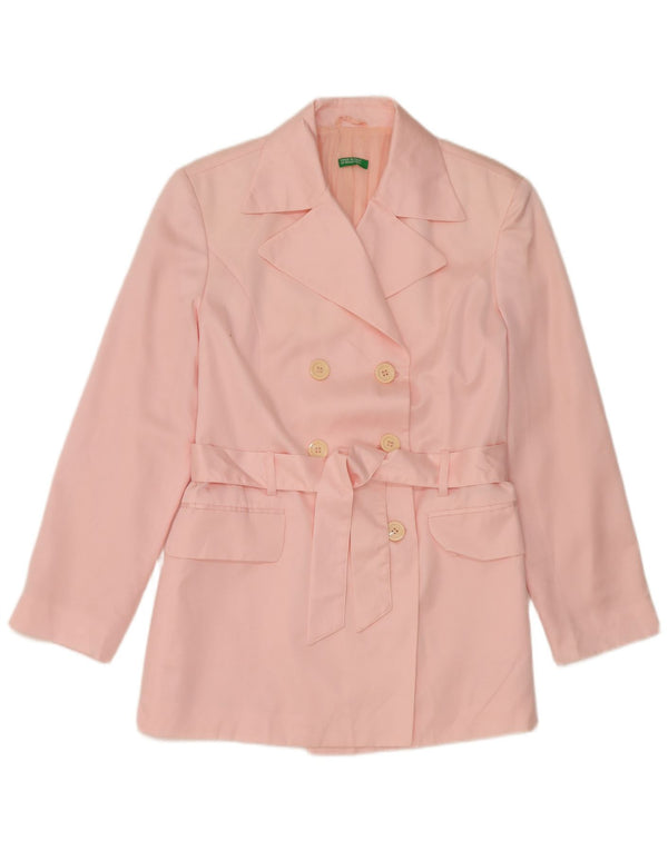Benetton Dame Dobbeltradet Blazer Jacket UK 14 Medium Pink Polyester