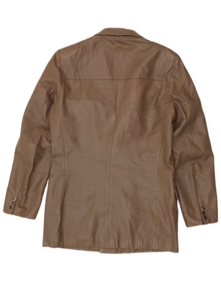 Vintage herre dobbeltradet læderblazerjakke IT 48 Medium Brun