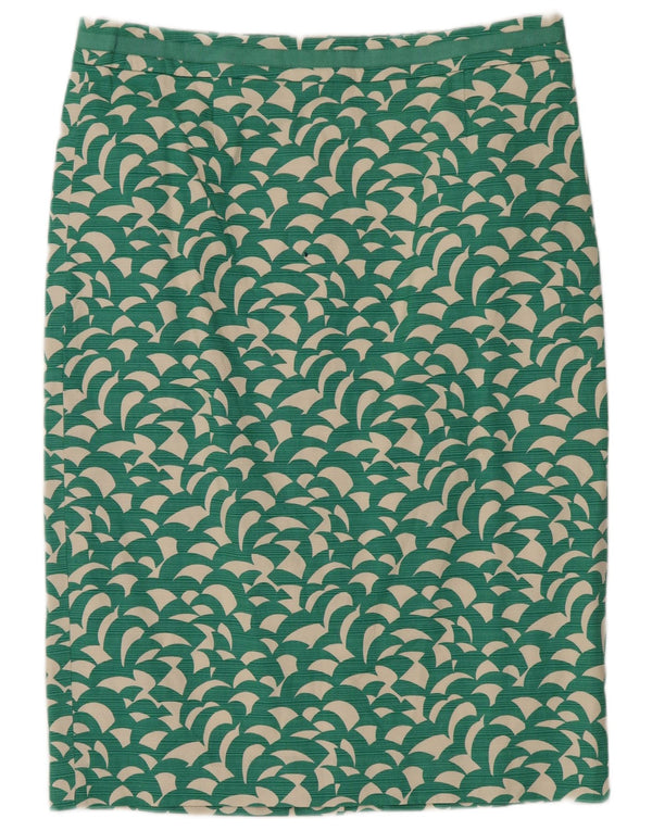 Boden Dame abstrakt mønster lige nederdel UK 14 Large W32 Green Cotton