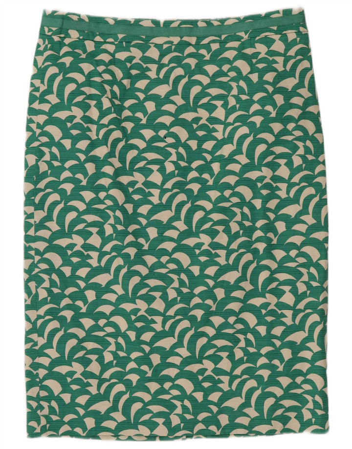 Boden Dame abstrakt mønster lige nederdel UK 14 Large W32 Green Cotton
