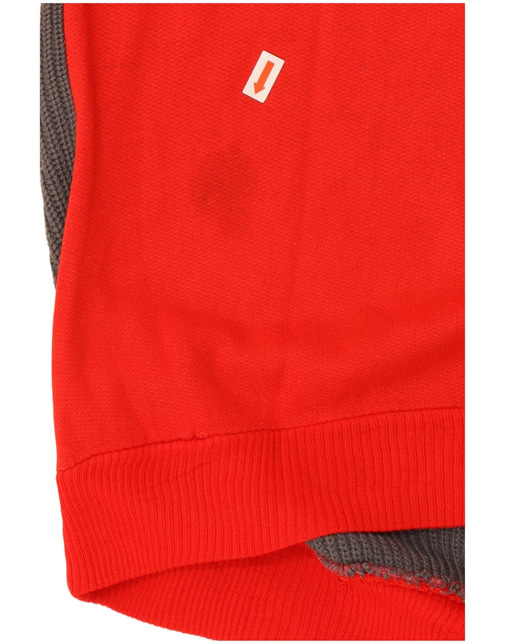 VINTAGE Herre Button Neck Sweatshirt Jumper Medium Rød Colourblock