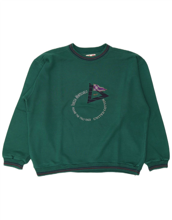 United Cotton Herre Grafisk Oversized Sweatshirt Jumper Stor Grøn Bomuld