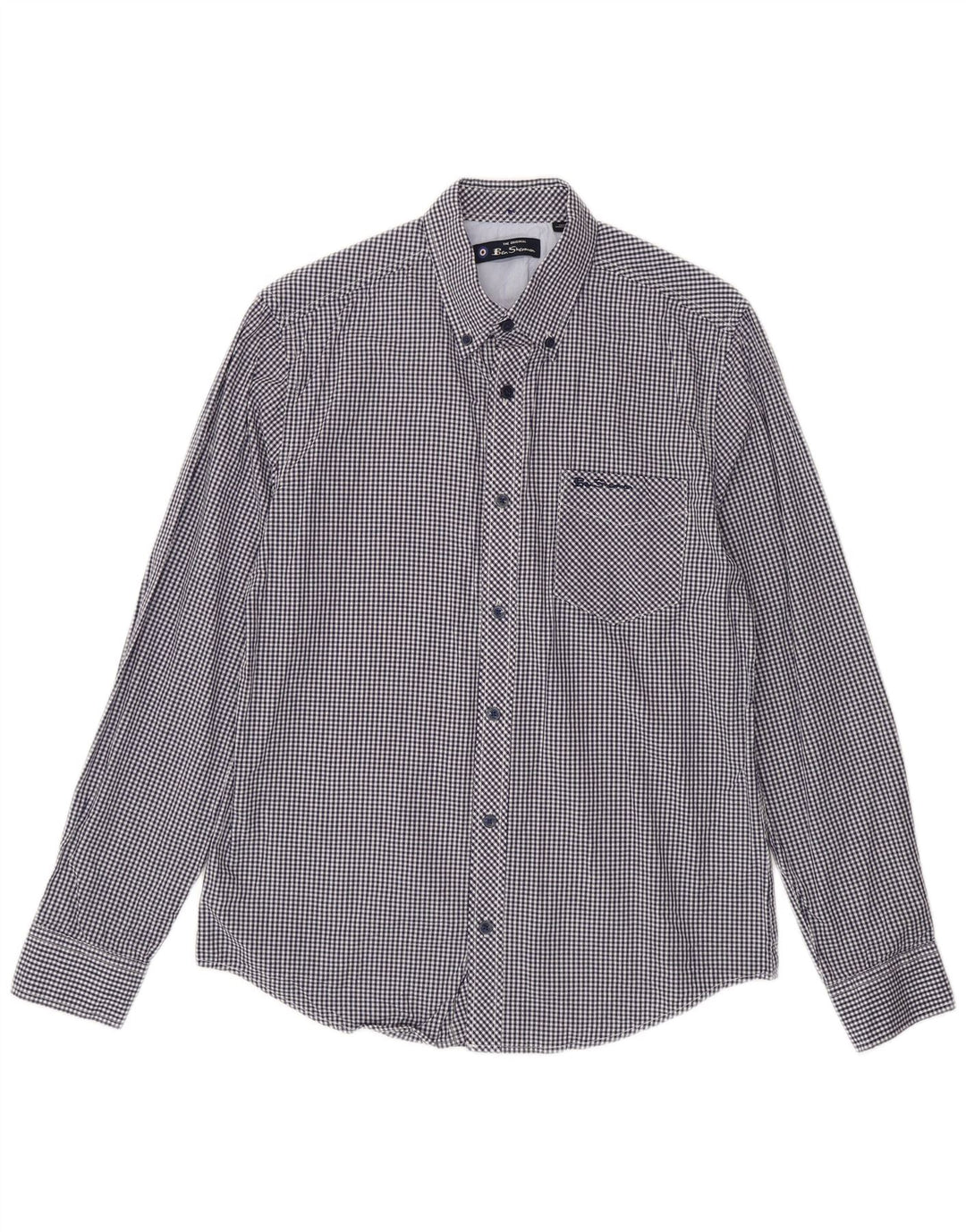 BEN SHERMAN Mens Shirt Small Navy Blue Gingham Cotton
