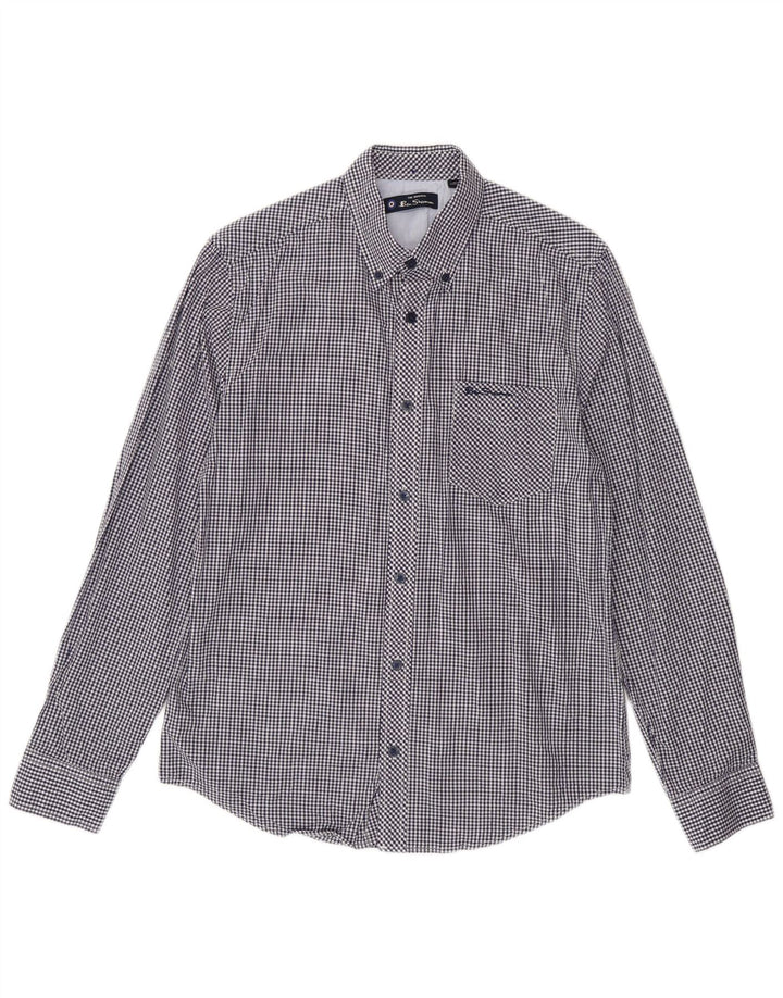 BEN SHERMAN Mens Shirt Small Navy Blue Gingham Cotton