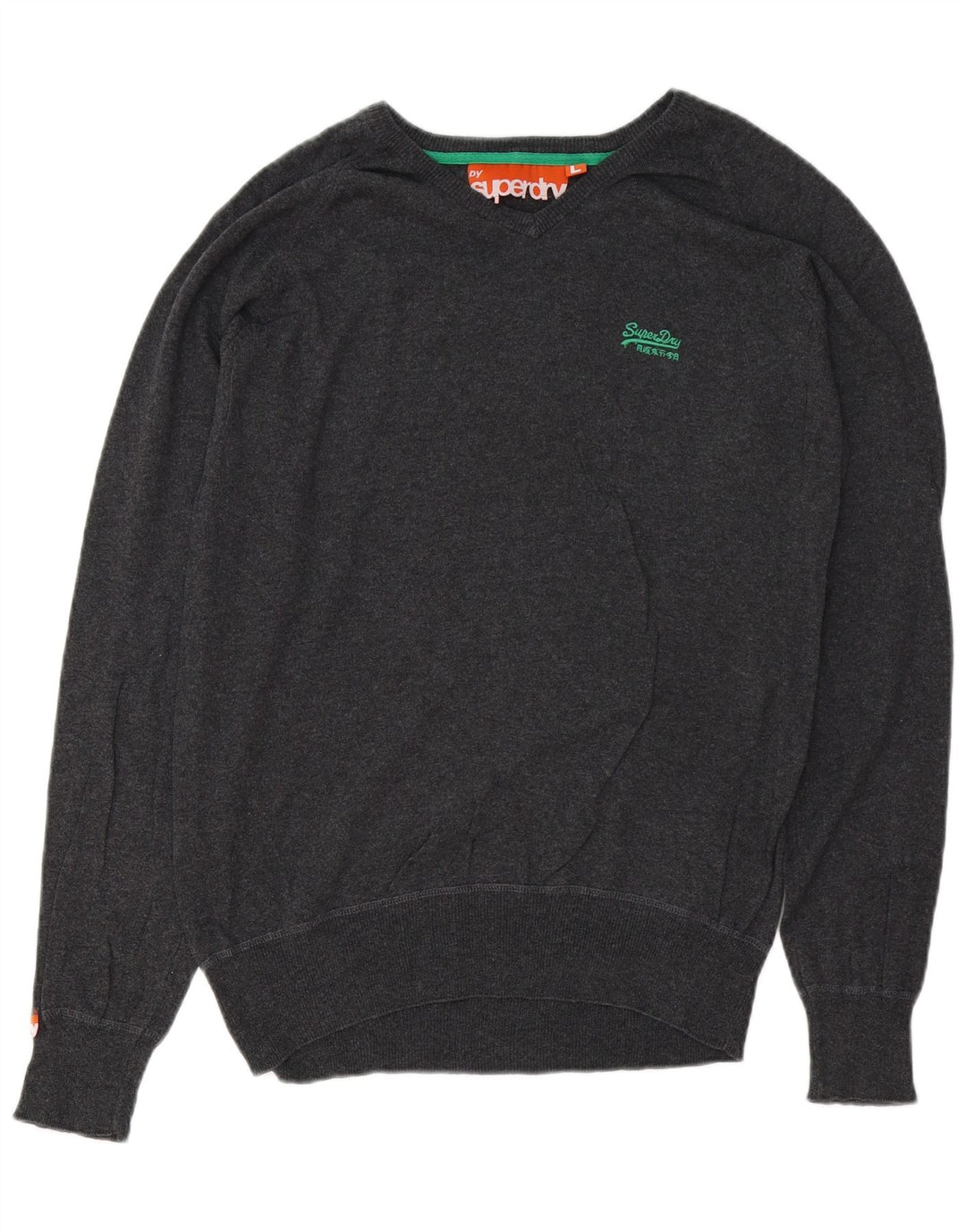 SUPERDRY Dame V-hals sweater UK 16 Stor grå bomuld