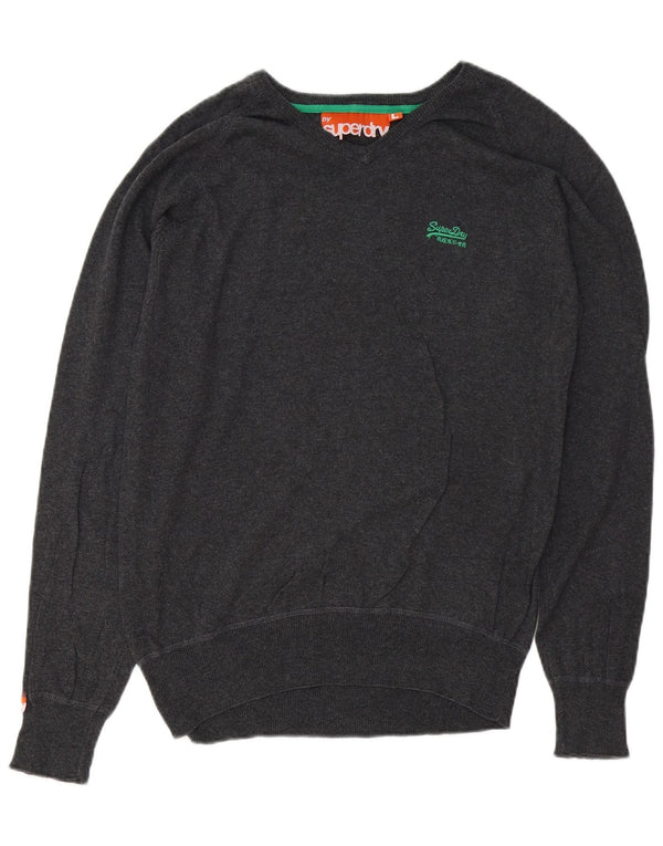 SUPERDRY Dame V-hals sweater UK 16 Stor grå bomuld