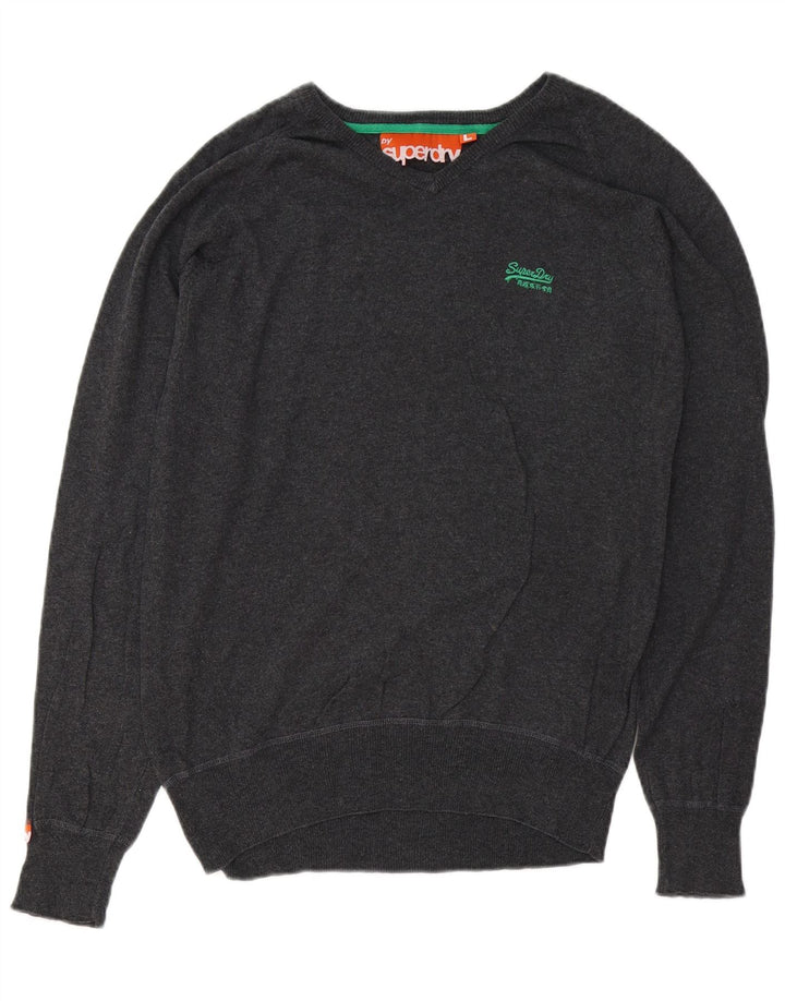 SUPERDRY Dame V-hals sweater UK 16 Stor grå bomuld