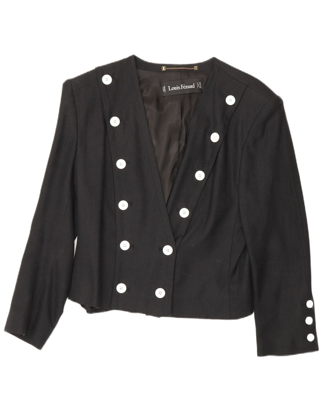 Louis Feraud Dame Double Breasted Blazer Jacket UK 16 Large Black Viscose
