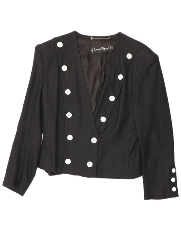 Louis Feraud Dame Double Breasted Blazer Jacket UK 16 Large Black Viscose