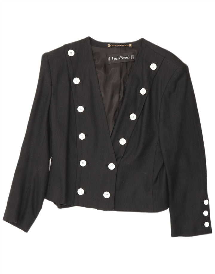 Louis Feraud Dame Double Breasted Blazer Jacket UK 16 Large Black Viscose