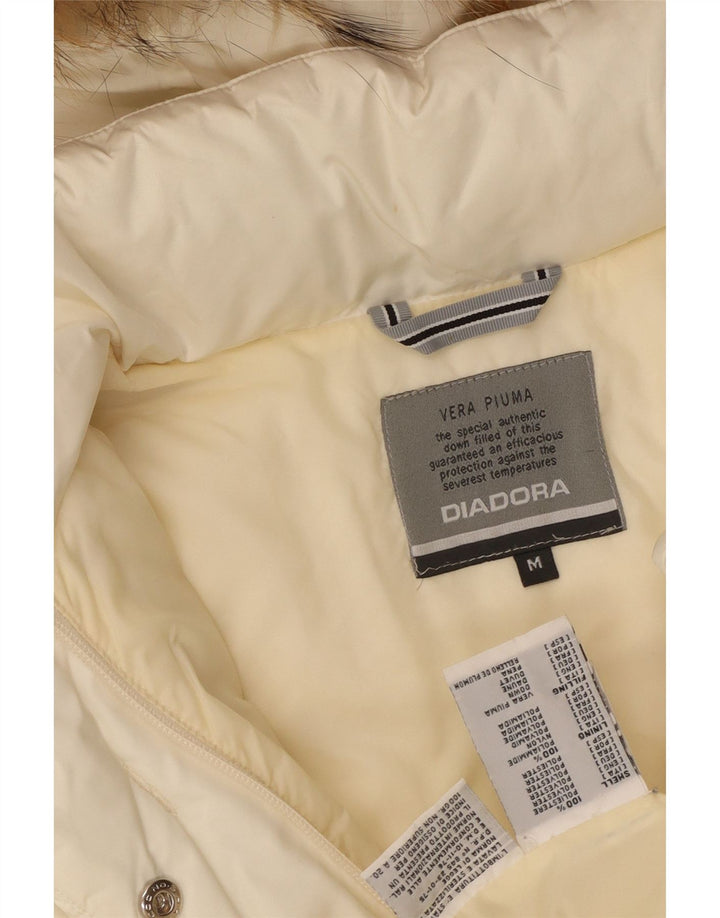 Diadora Dame Hætte Polstret Frakke UK 14 Medium Off White Polyester