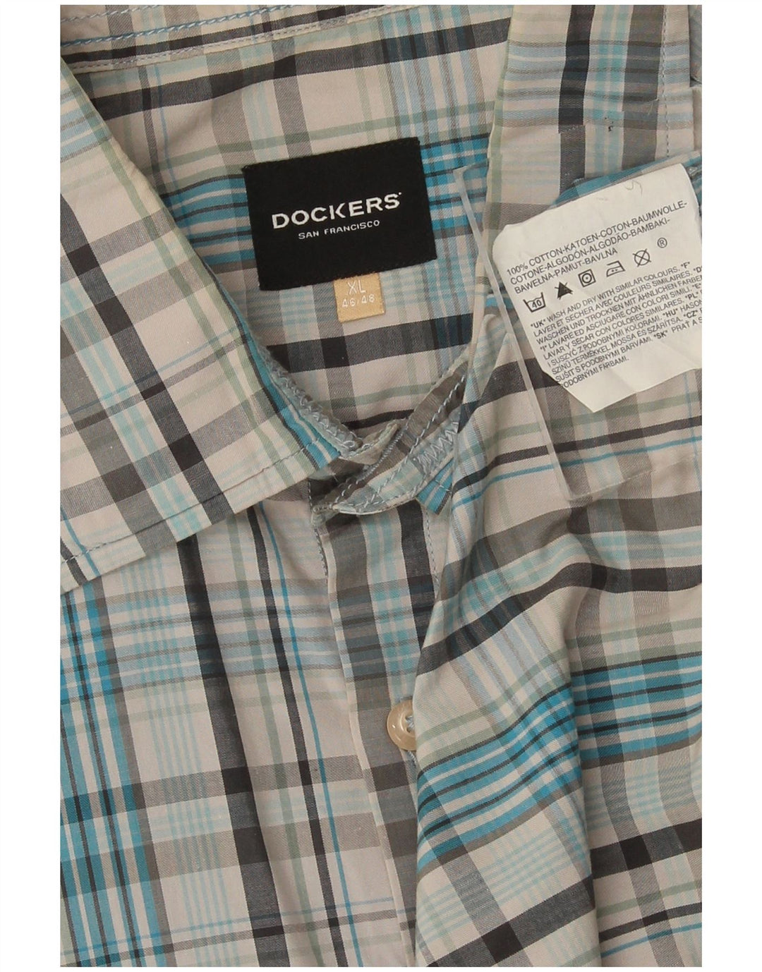 Dockers herreskjorte str. 46/48 XL blå ternet bomuld