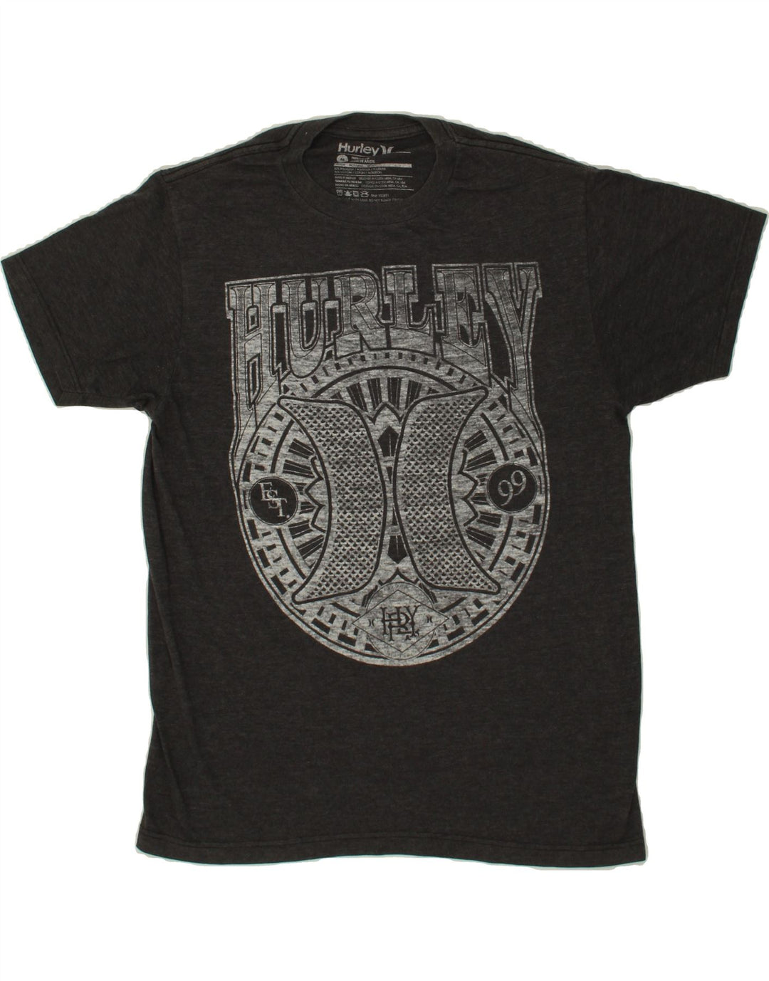 HURLEY Mens Premium Fit Graphic T-Shirt Top Medium Grey Polyester Vintage Hurley and Second-Hand Hurley from Messina Hembry 