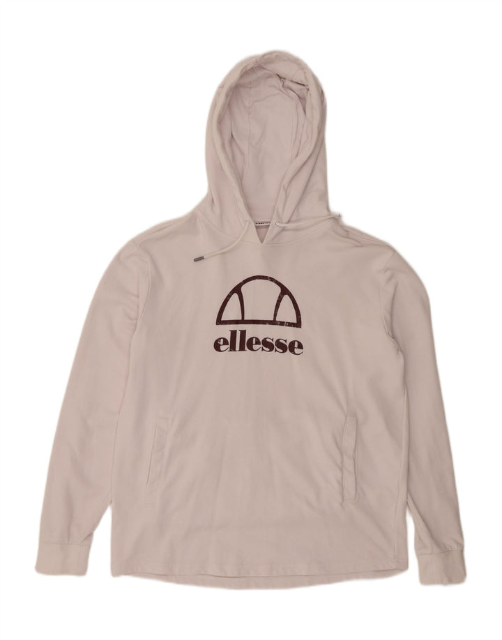 ELLESSE Mens Graphic Hoodie Jumper Medium White Cotton Vintage Ellesse and Second-Hand Ellesse from Messina Hembry 