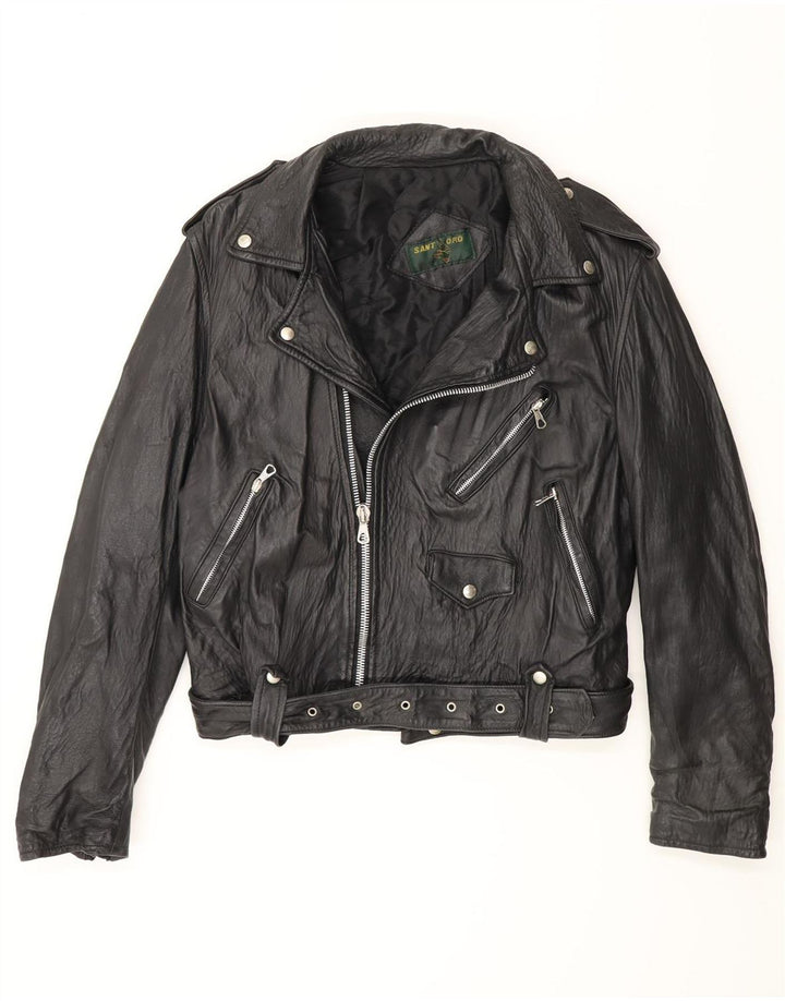 Vintage Herre Læder Biker Jacket UK 38 Medium Sort