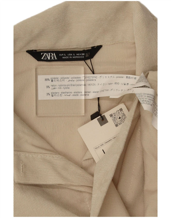Zara Womens Crop Shirt UK 14 Large Beige Polyester