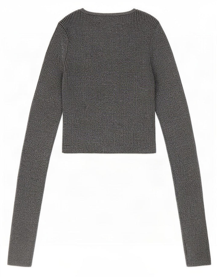 Zara Womens Crop Bluse Top UK 8 Small Silver Flecked Viscose