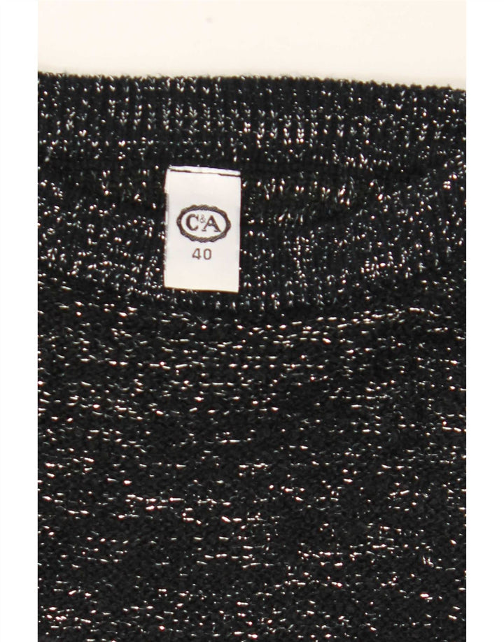 C & A Womens Boat Neck Jumper Sweater EU 40 Medium Black Flecked Acryl