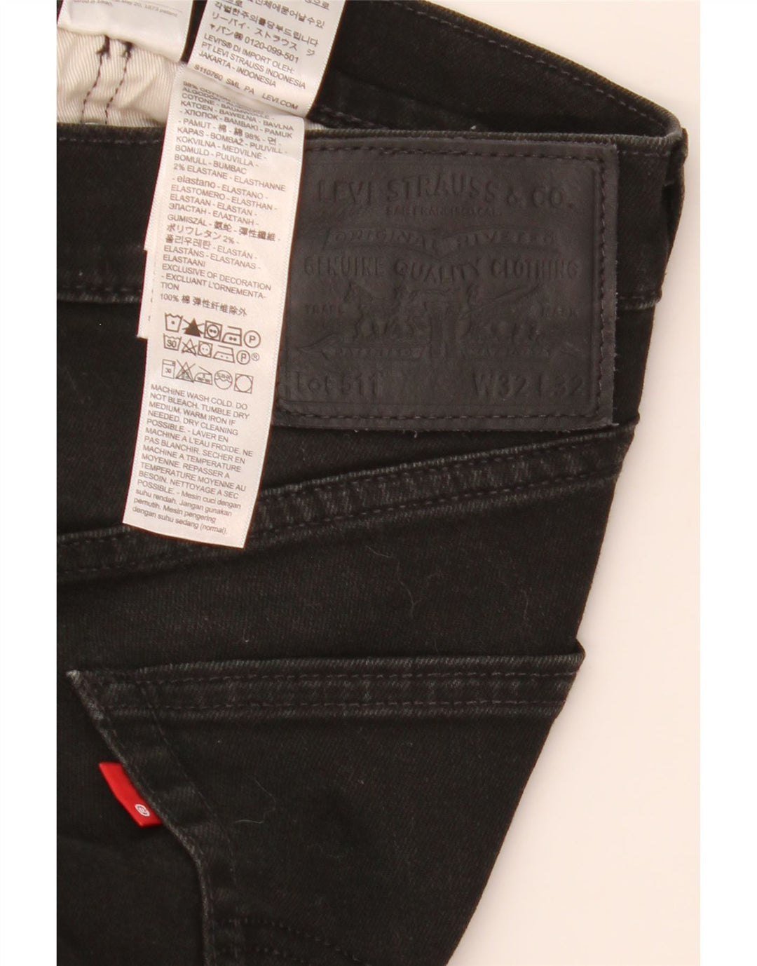 Levi's Herre 511 Slim Jeans W32 L32 Sort Bomuld