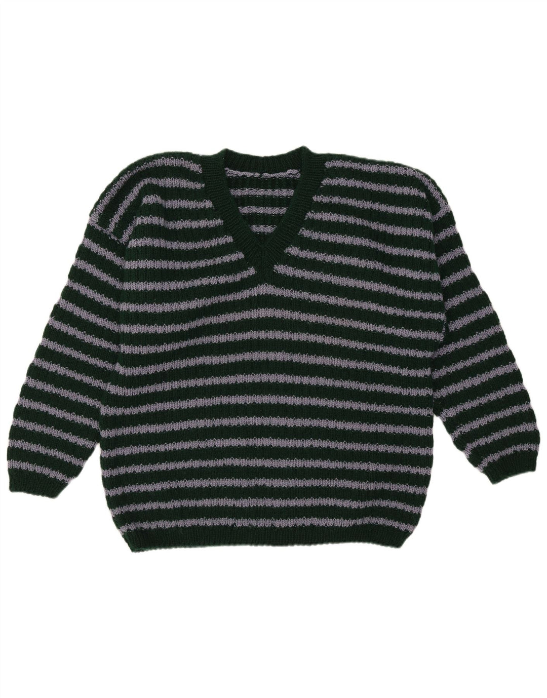 Vintage herre V-hals sweater mellemgrøn stribet