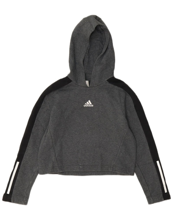 Adidas Crop hættetrøje til piger 11-12 år Grå Colourblock Bomuld