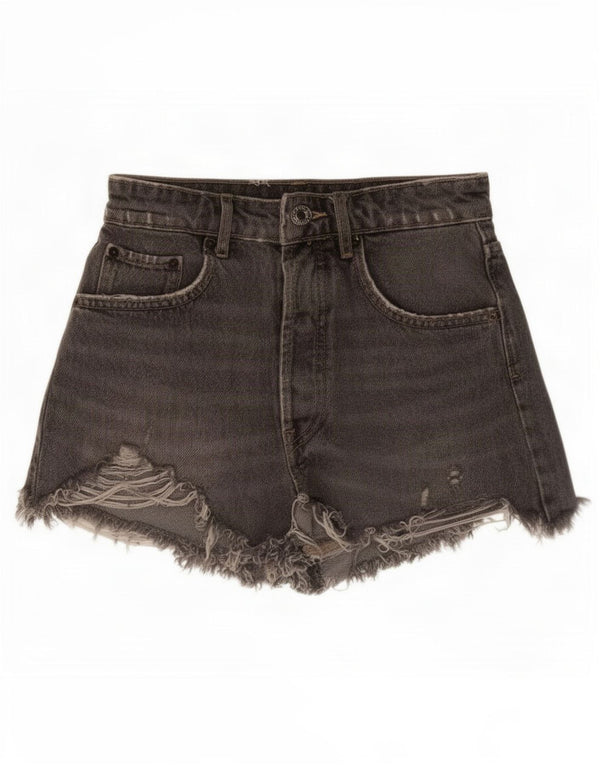 Zara Womens Distressed Denim Shorts EU 34 2XS W24 Grå Bomuld
