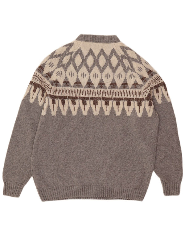 Maestrami Herre Crew Neck Jumper Sweater IT 54 XL Grå Fair Isle Wool