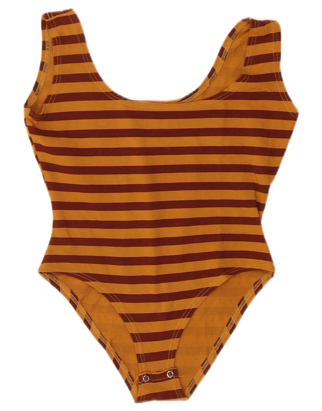 VINTAGE ærmeløs bodysuit til kvinder UK 12 Medium brun stribet bomuld