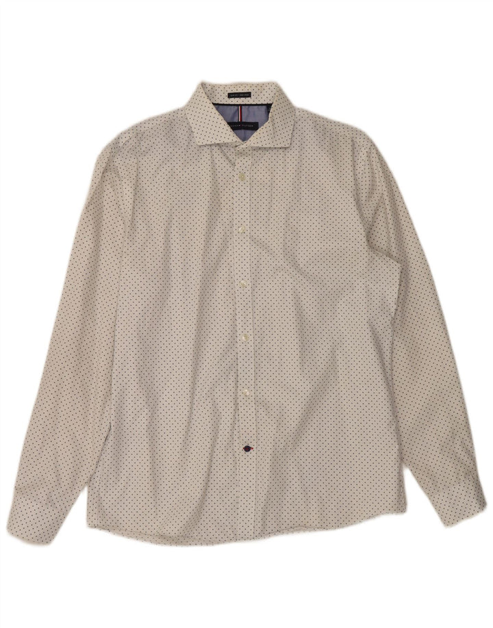 Tommy Hilfiger Herre Slim Fit Skjorte Str. 16 Stor Hvid Plettet
