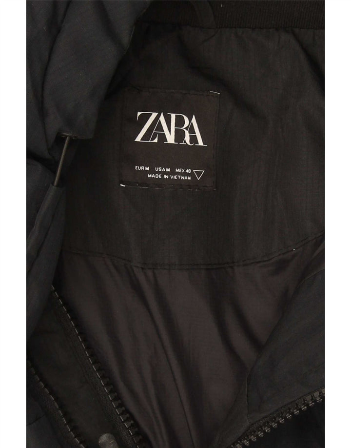 Zara Herre hættepolstret jakke UK 38 Medium Sort Polyester